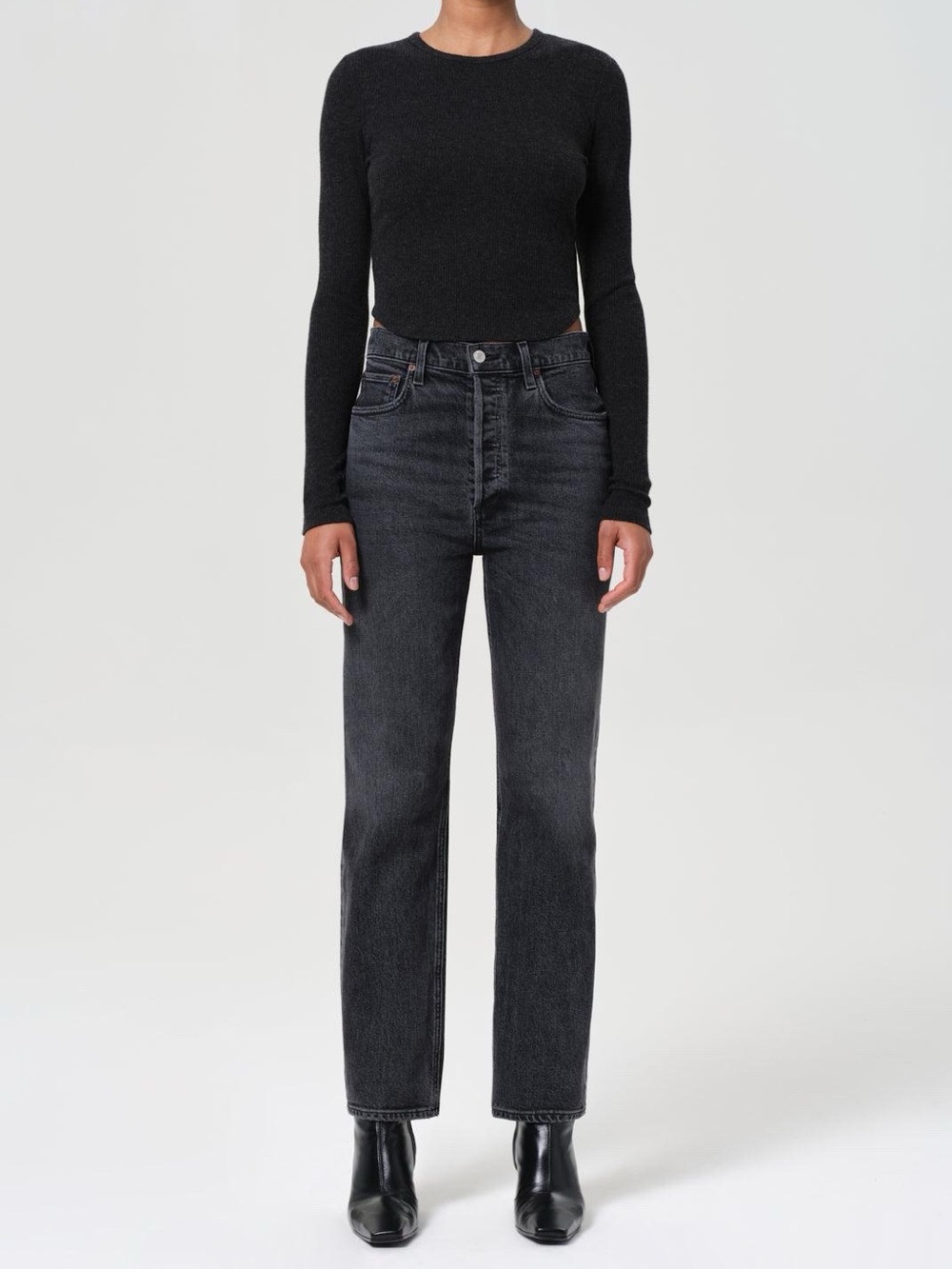 Agolde Women's Relaxed High-Rise Black Jeans